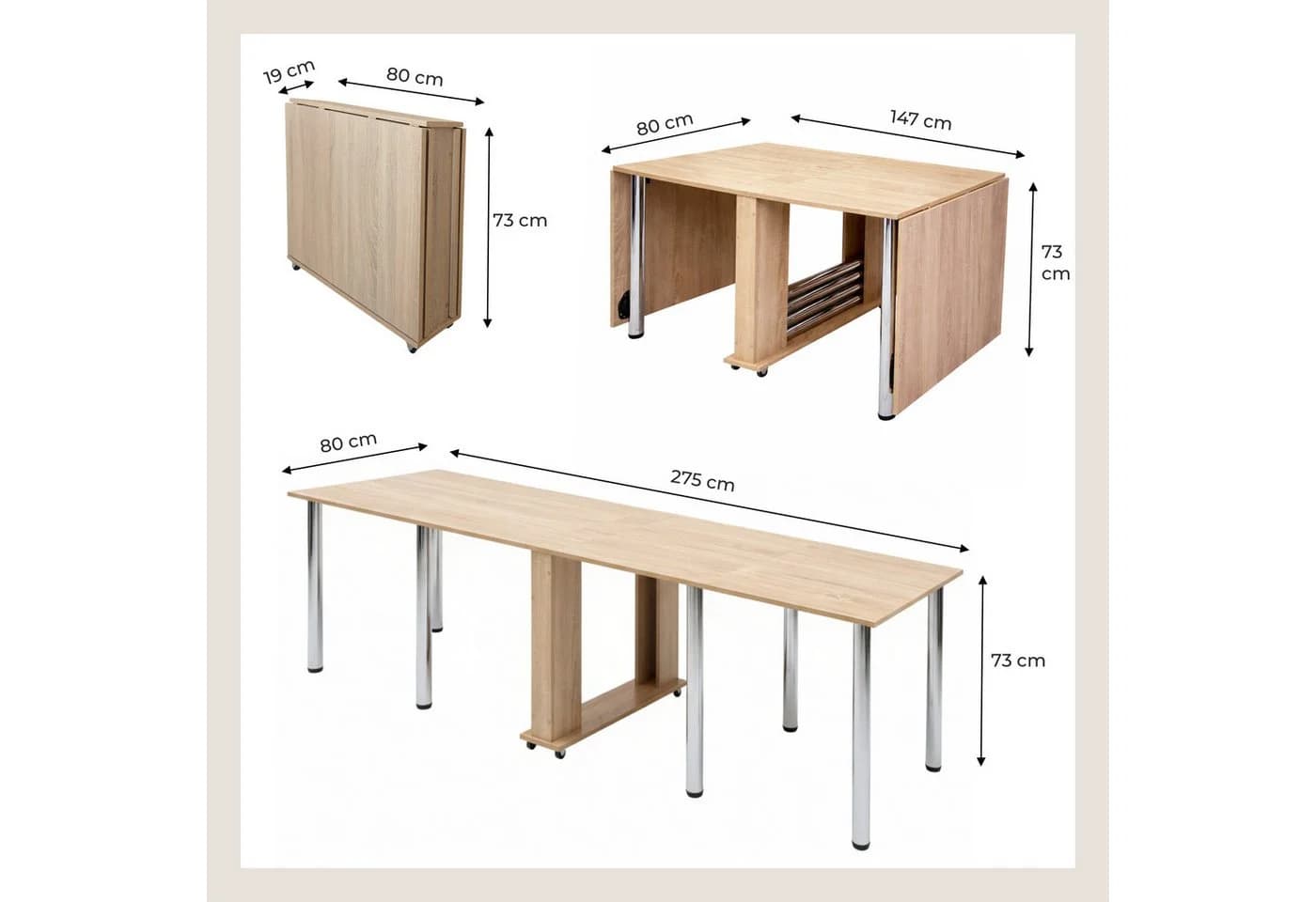 Rodnik Esstisch klappbar 5-in-1 Multifunktionstisch mit Rollen