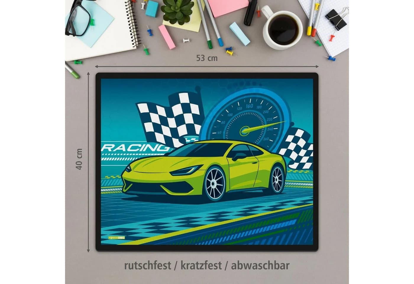 itenga Schreibtischunterlage Rennauto Motiv Bunt