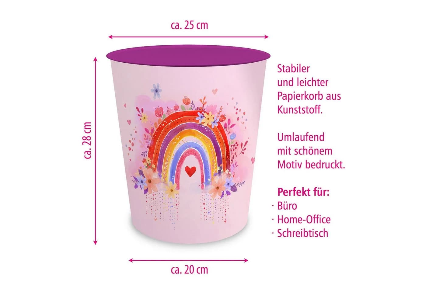 itenga Papierkorb Kinder Regenbogen Motiv Kunststoff