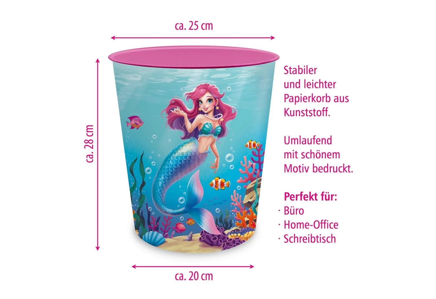 itenga Papierkorb Kinder Meerjungfrau Aqua Dreams Kunststoff