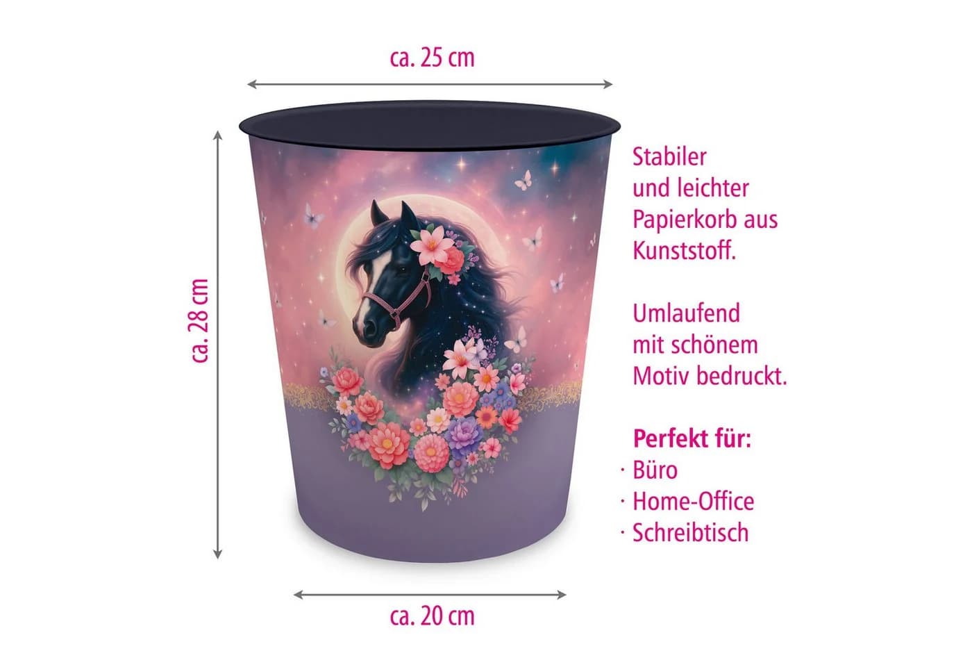 itenga Papierkorb Kinder Pferd BELLA Kunststoff Bunt