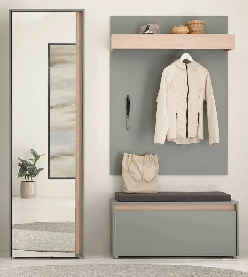 Furn.Design Garderoben-Set Center Salbei Grün mit Eiche Dekor 4-teilig
