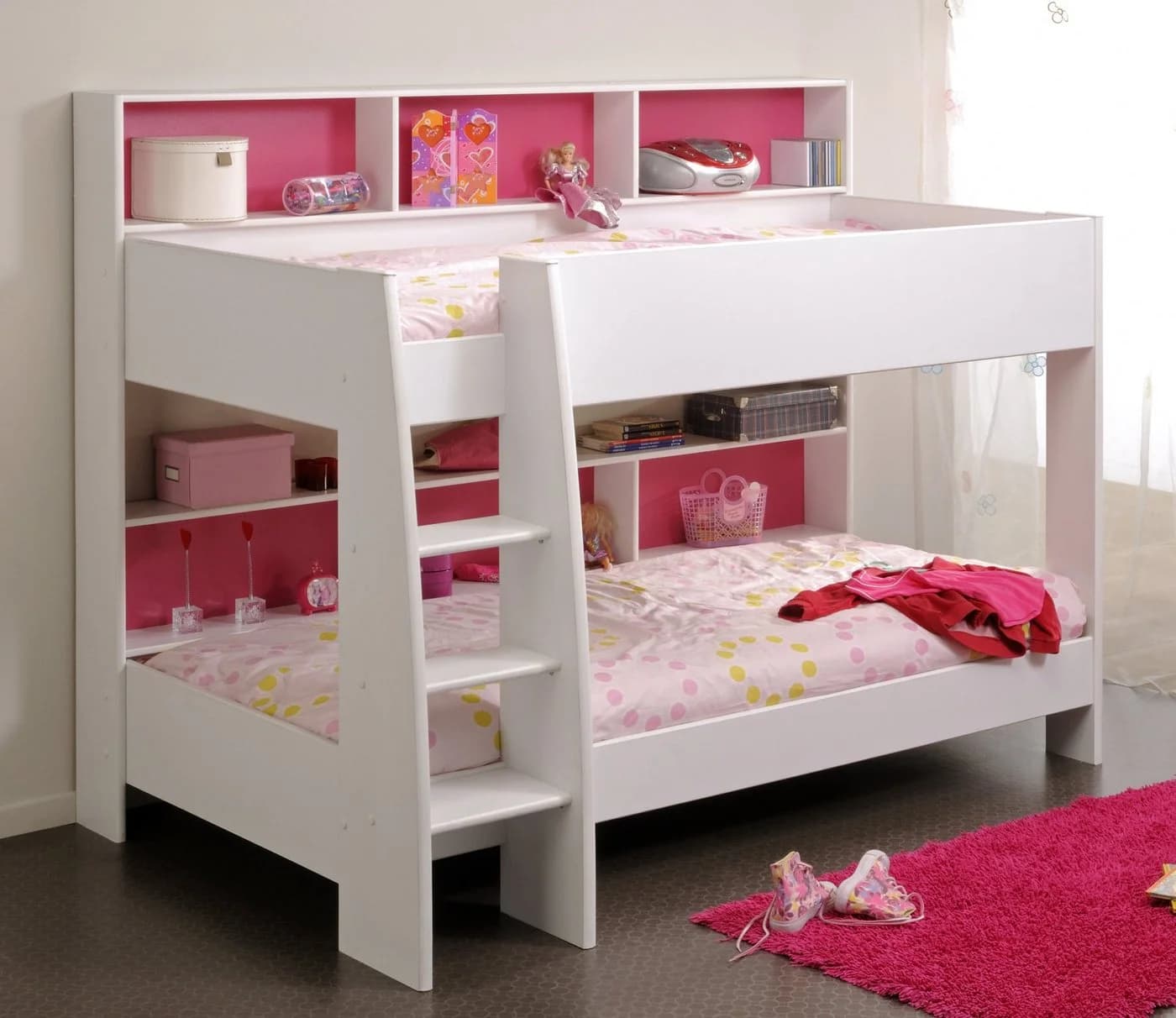 Parisot Etagenbett TamTam Weiß mit Blau/Rosa Rückwänden
