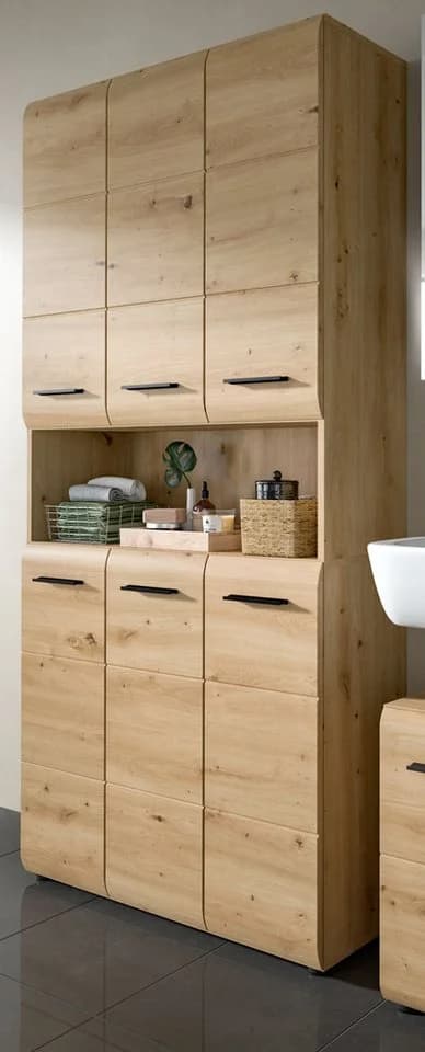 Inn.Furn Hochschrank Cover Badschrank und Mehrzweckschrank in Eiche Artisan 6-türig 90 x 185 cm