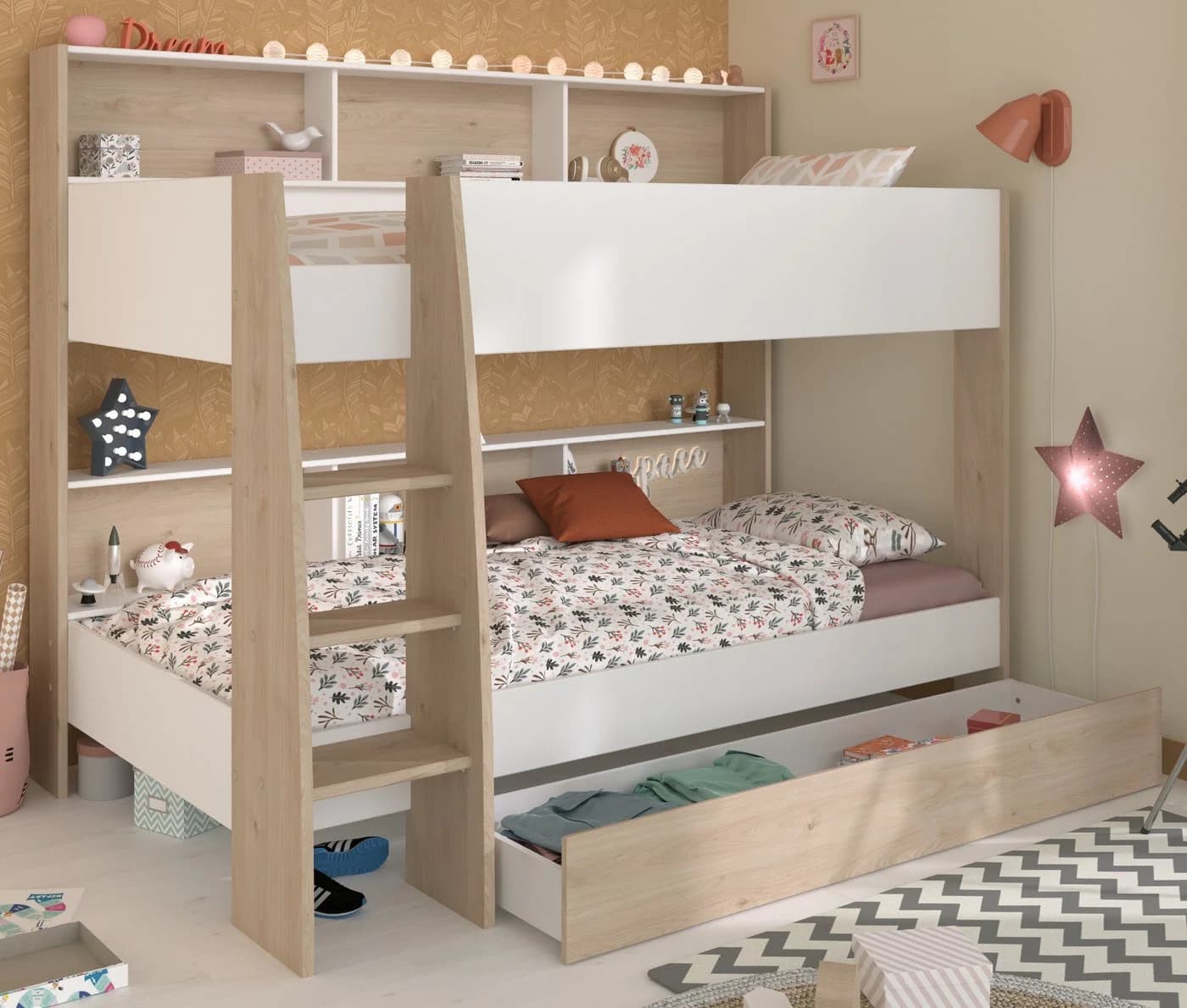 Parisot Jugendzimmer-Set Cover Etagenbett Kleiderschrank Beige/Weiß