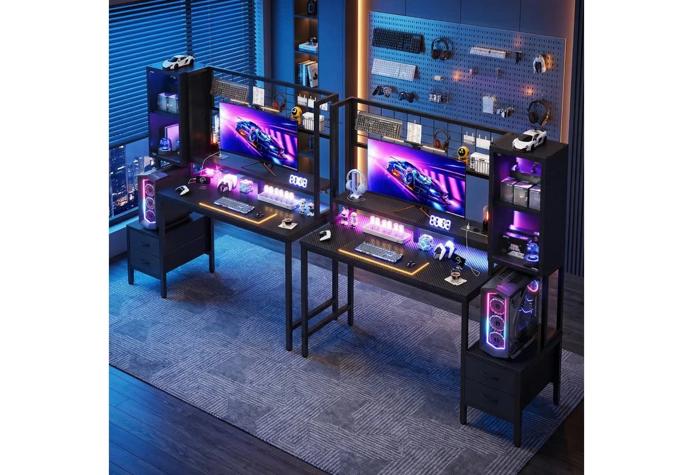 Furnicopia Gamingtisch mit LED-Beleuchtung und Steckdosen