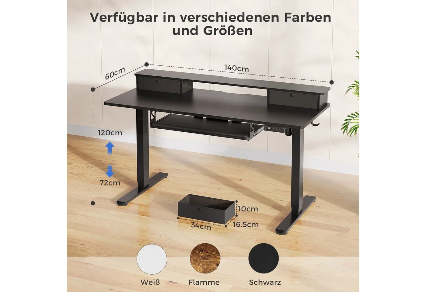 HOMALL Höhenverstellbarer Schreibtisch 140x60 cm Schwarz/Weiß