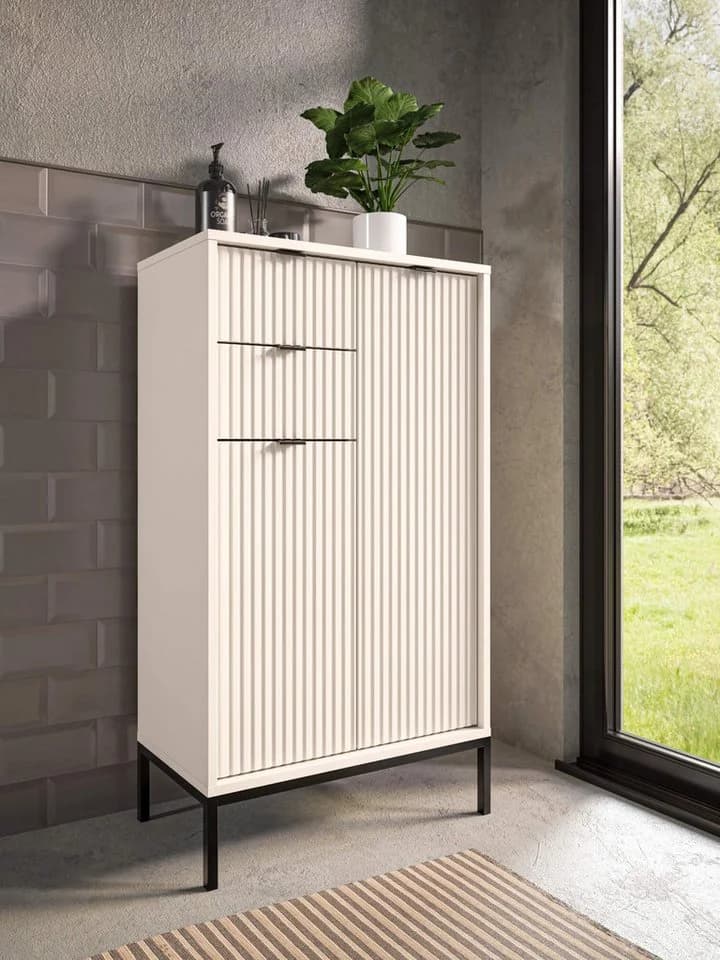 moebel-dich-auf Highboard CASTELLO Weiß MDF-Riffelung