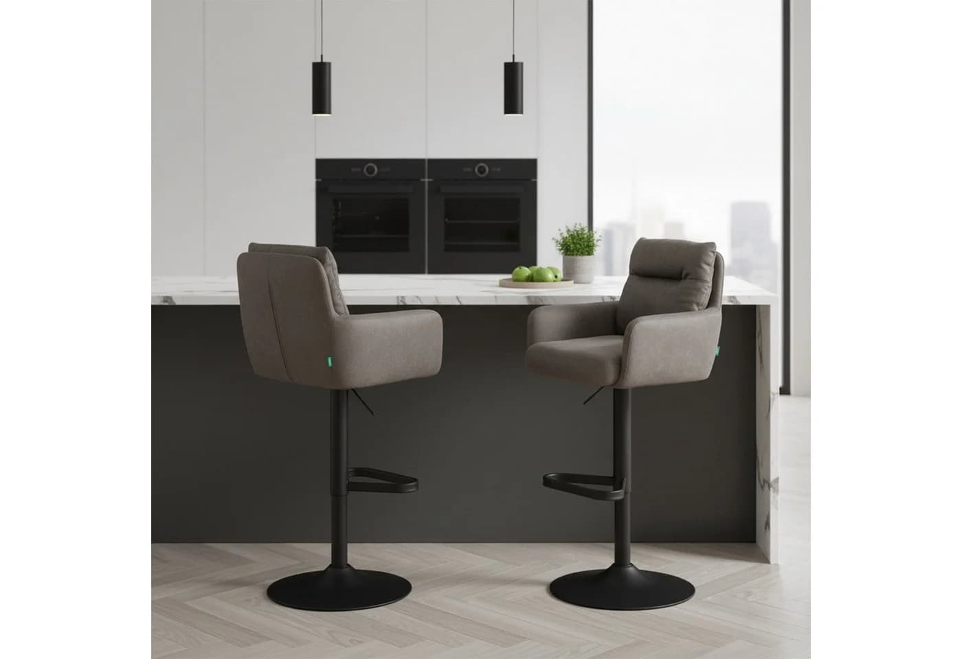 DUBI Möbel Barhocker Leo 2er Set - Matt-Schwarz - höhenverstellbar