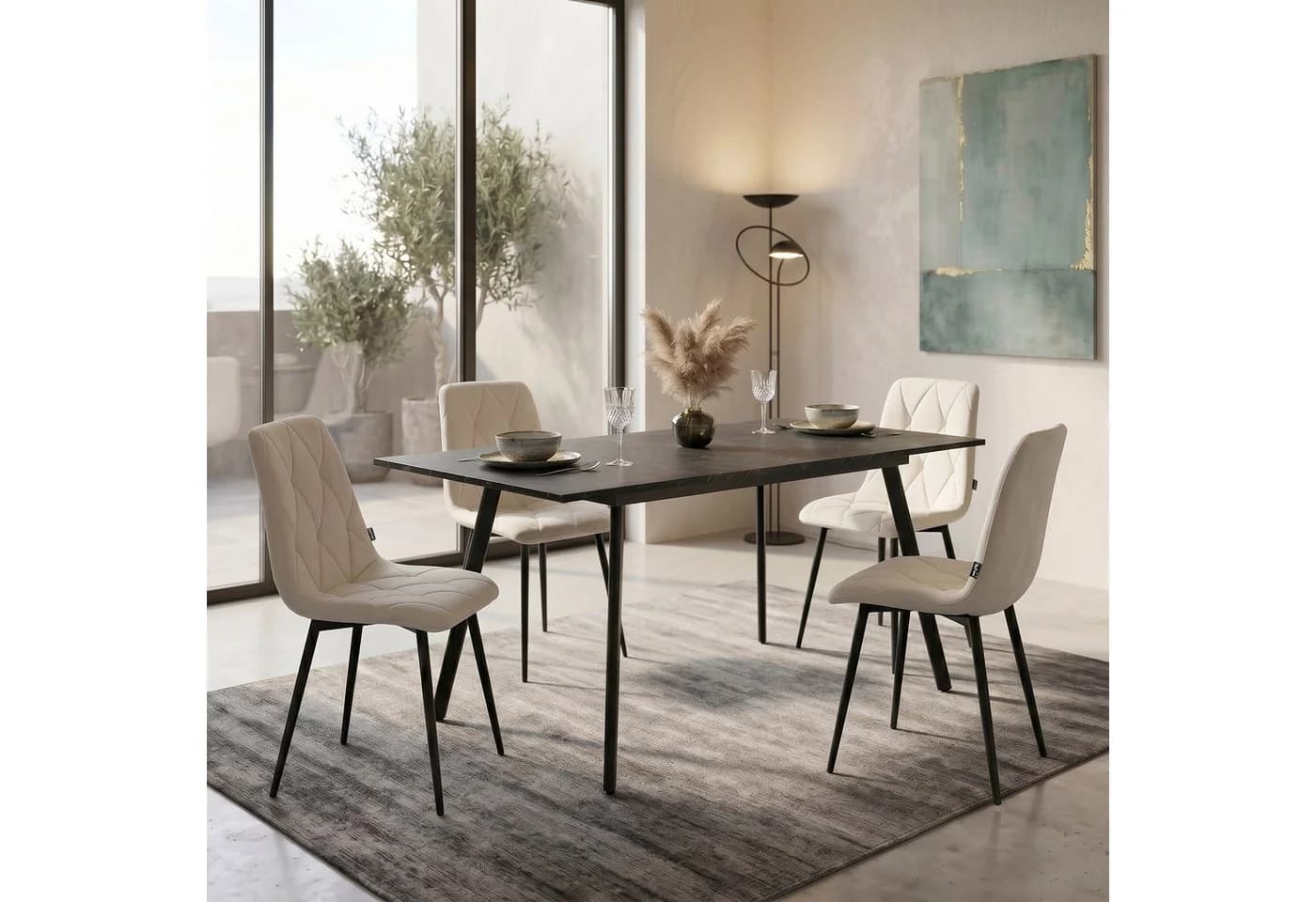 B&D home Essgruppe Mara & Vicka 5-tlg. Esstisch ausziehbar Samt