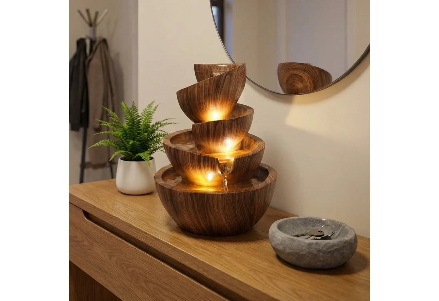 Arnusa Zimmerbrunnen BK912 mit LED-Beleuchtung Nussbaum Holzoptik
