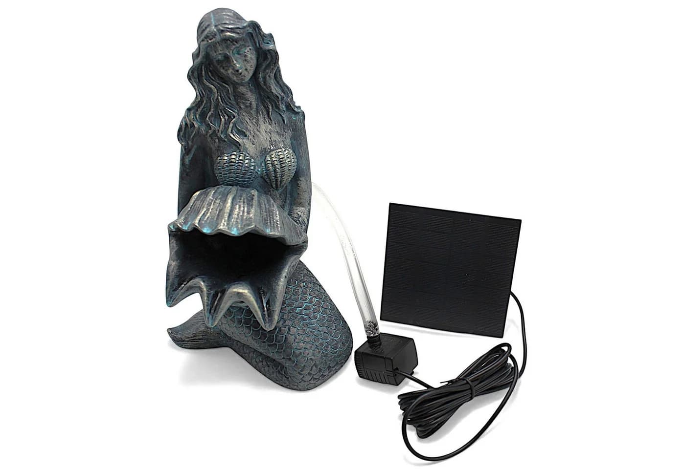 Arnusa Solar Wasserspeier Meerjungfrau Bronze-Optik mit Pumpe