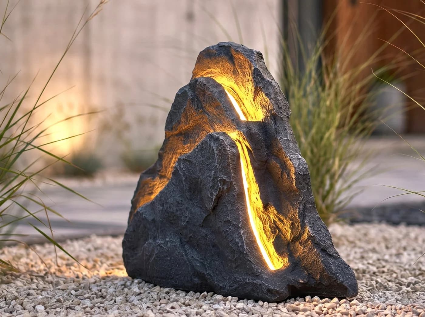 Arnusa LED Gartenfelsen Leuchtstein Polyresin Grau