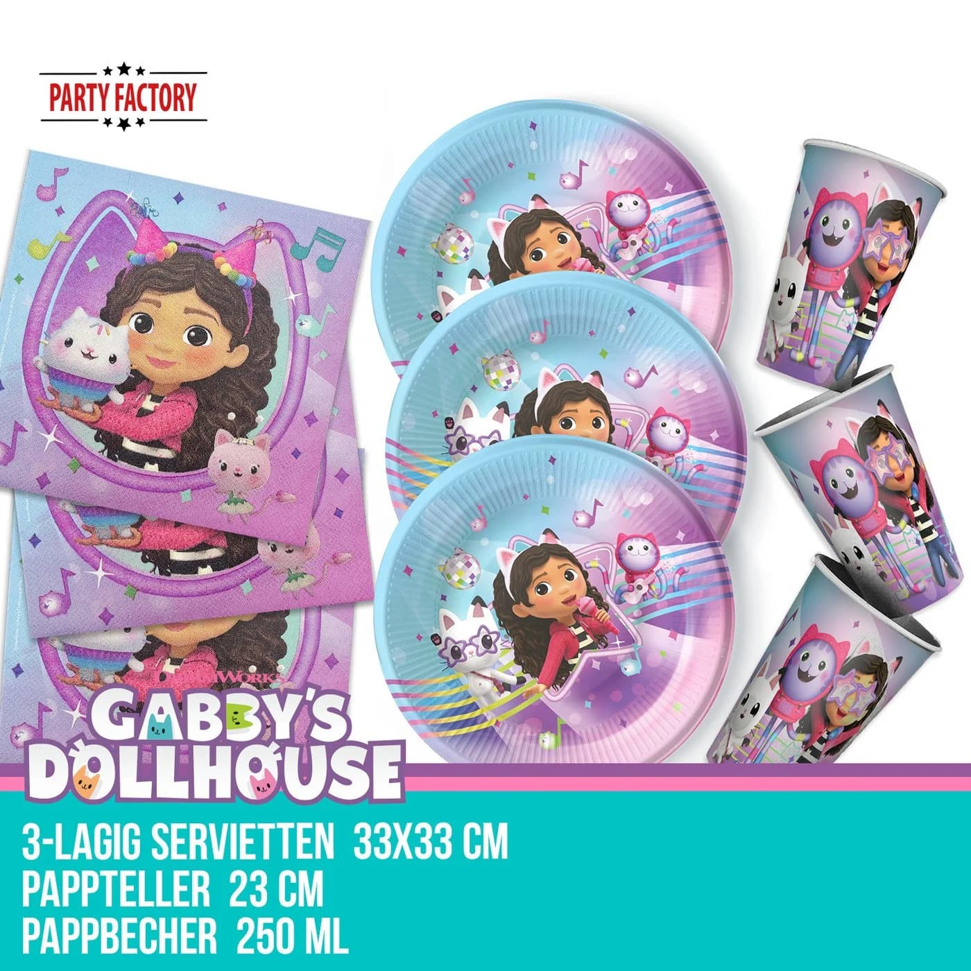 Party Factory Kindergeschirr-Set Gabby’s Dollhouse 48-tlg Bunt
