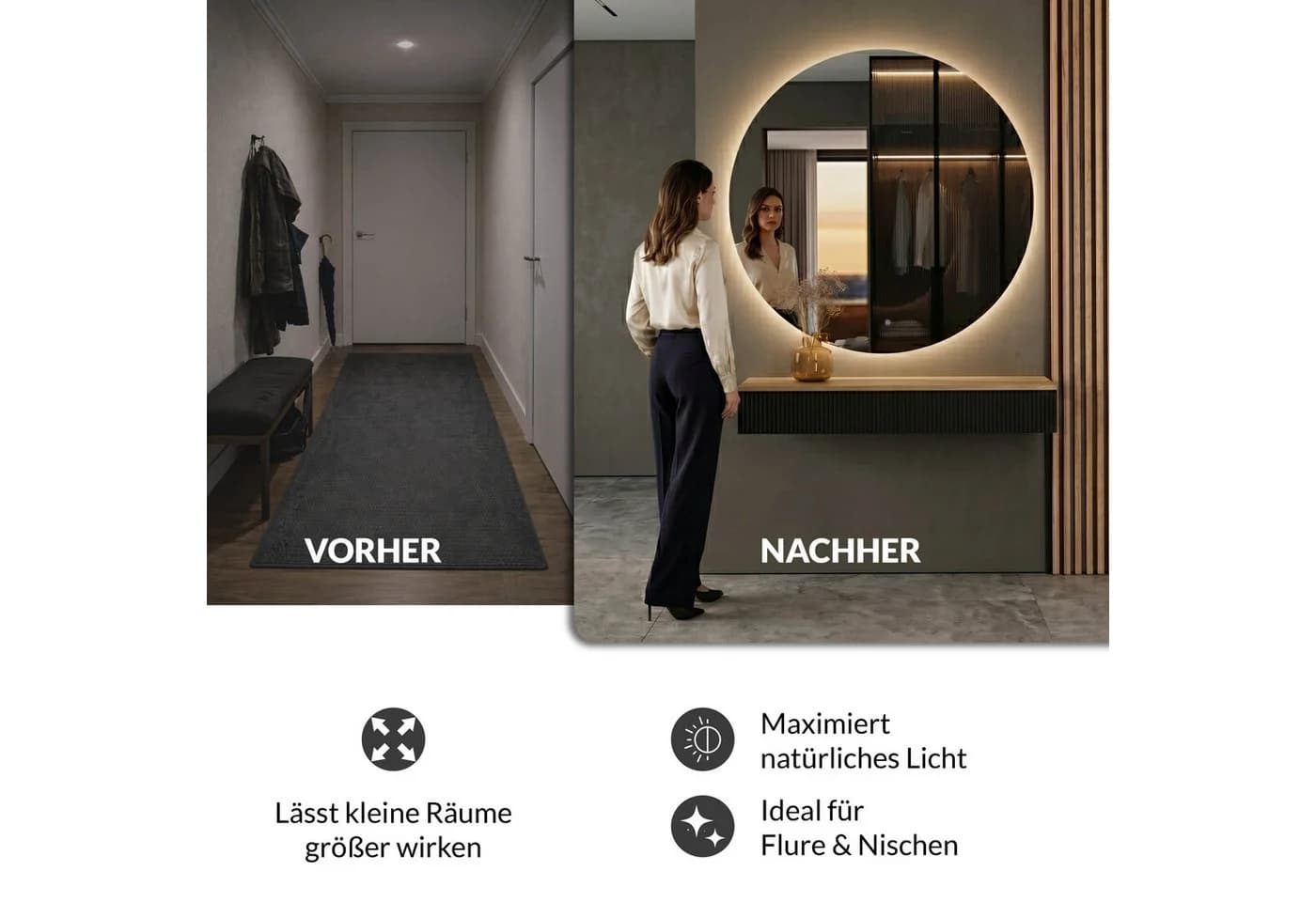 Planetmöbel Garderoben-Set AMYRA mit Spiegel und LED-Beleuchtung