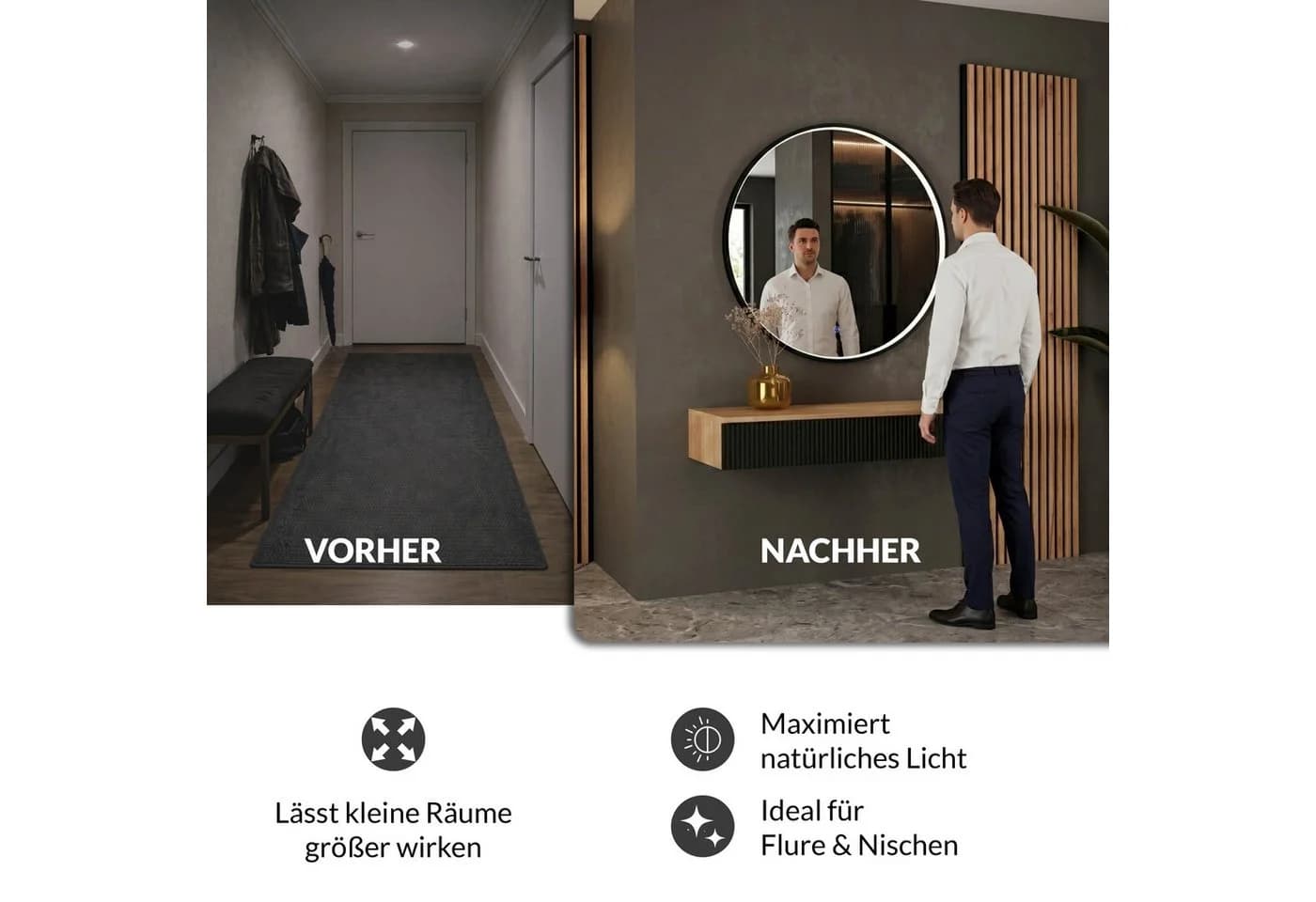 Planetmöbel Garderoben-Set AMYRA mit Spiegel und LED-Beleuchtung