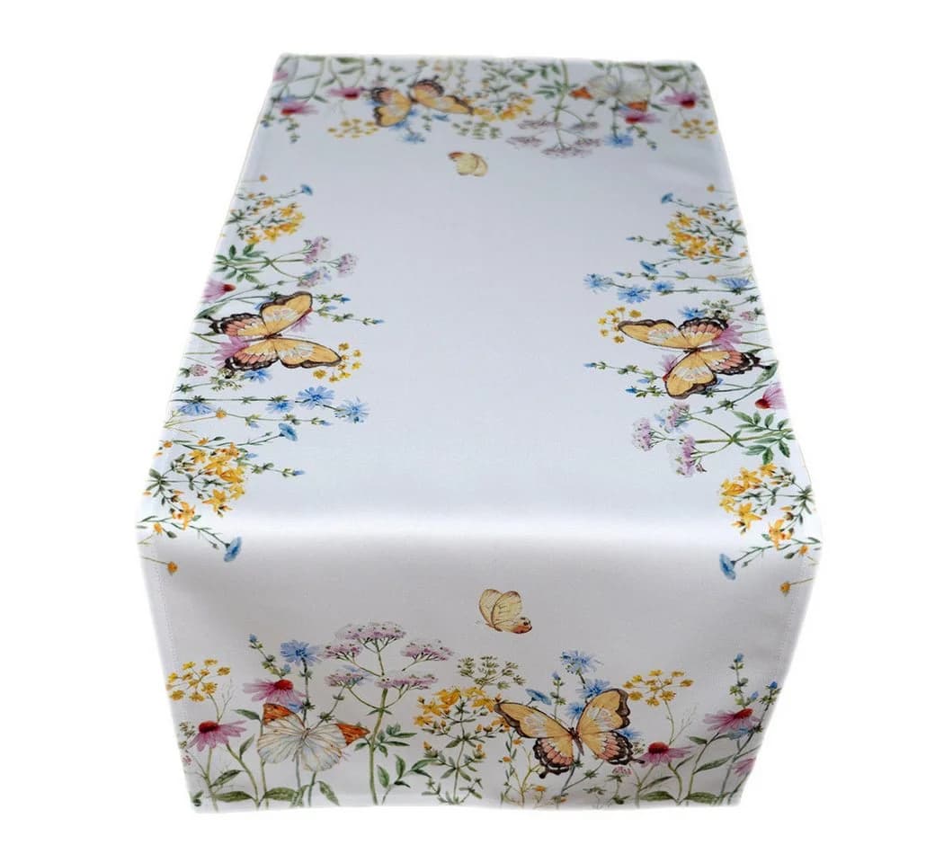 texpot Tischdecke Blumen und Schmetterlinge Frühling