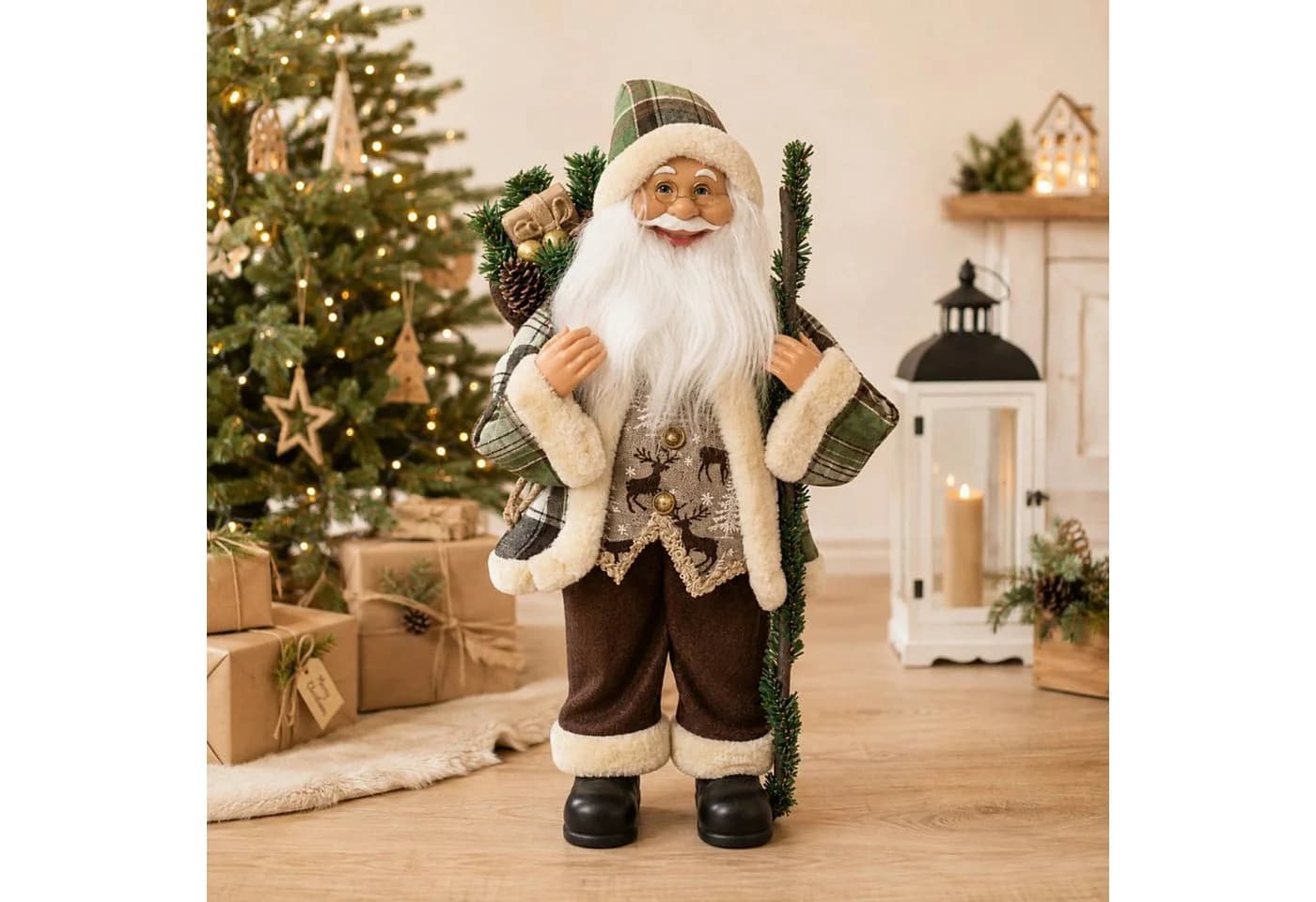 Koopman XL Weihnachtsmann Figur 60cm Grün Braun Polyester