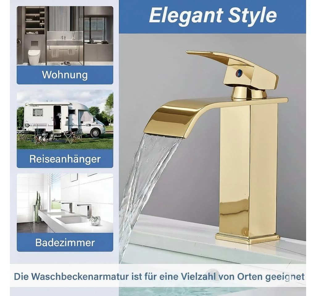 Faizee Home Wasserfall Waschtischarmatur Einhebelmischer Chrom