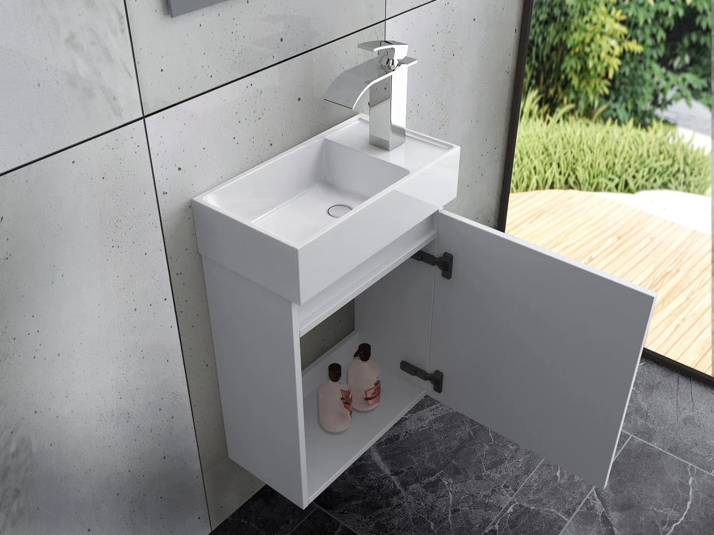 Faizee Home Badmöbel-Set 40 cm Weiß mit Keramik-Waschbecken und Spiegelschrank