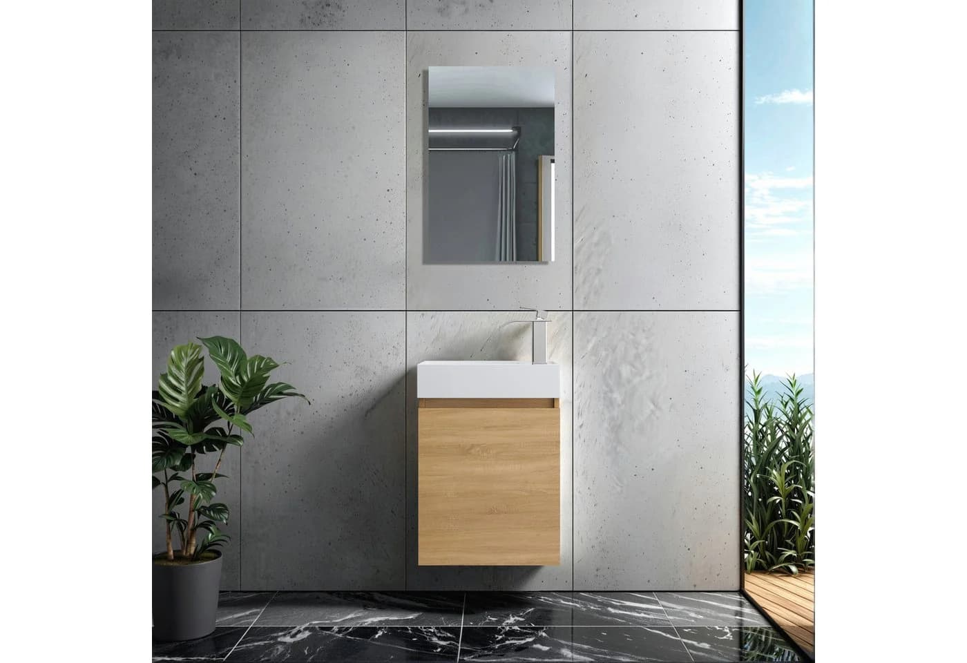 Faizee Home Badmöbel-Set mit Unterschrank, Waschbecken & Spiegel