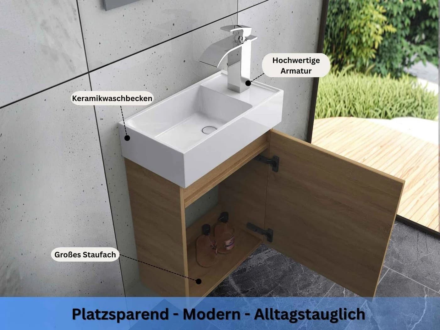 Faizee Home Badmöbel-Set mit Waschbecken und Spiegelschrank Beige Eiche