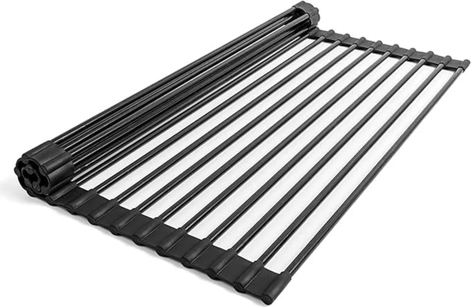 Faizee Home Rollbare Abtropfmatte Edelstahl Schwarz Silber
