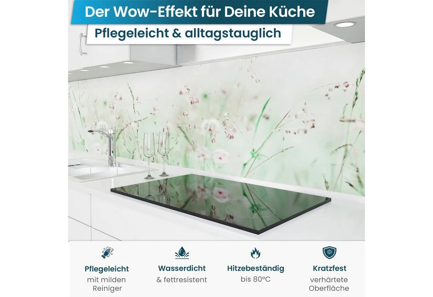 danario Küchenrückwand Folie selbstklebend - Matt - Spritzschutz Küche