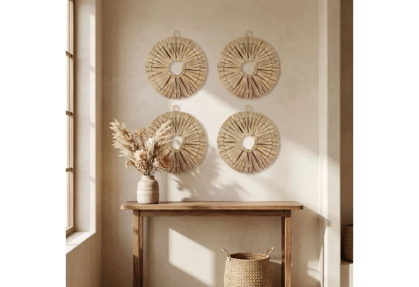 Marrakesch Orient & Mediterran Interior Wanddeko Boho Rattan rund, Natur