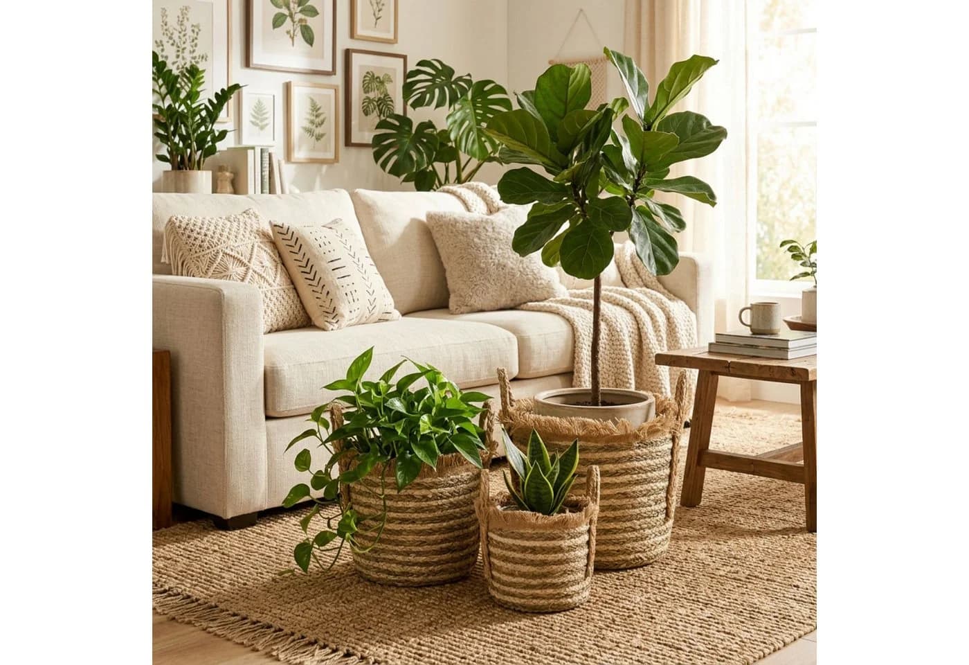 Marrakesch Raffa 3er Set Pflanzkörbe Natur Gras Boho