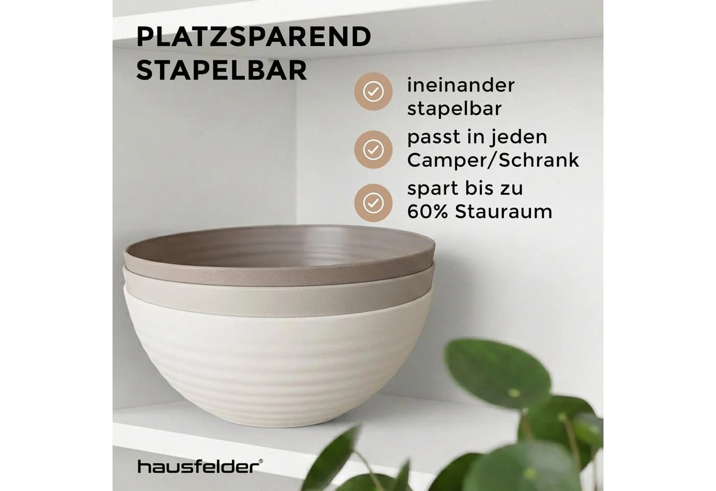 Hausfelder Servierschüssel Set 6-tlg. Beige/Schwarz Kunststoff