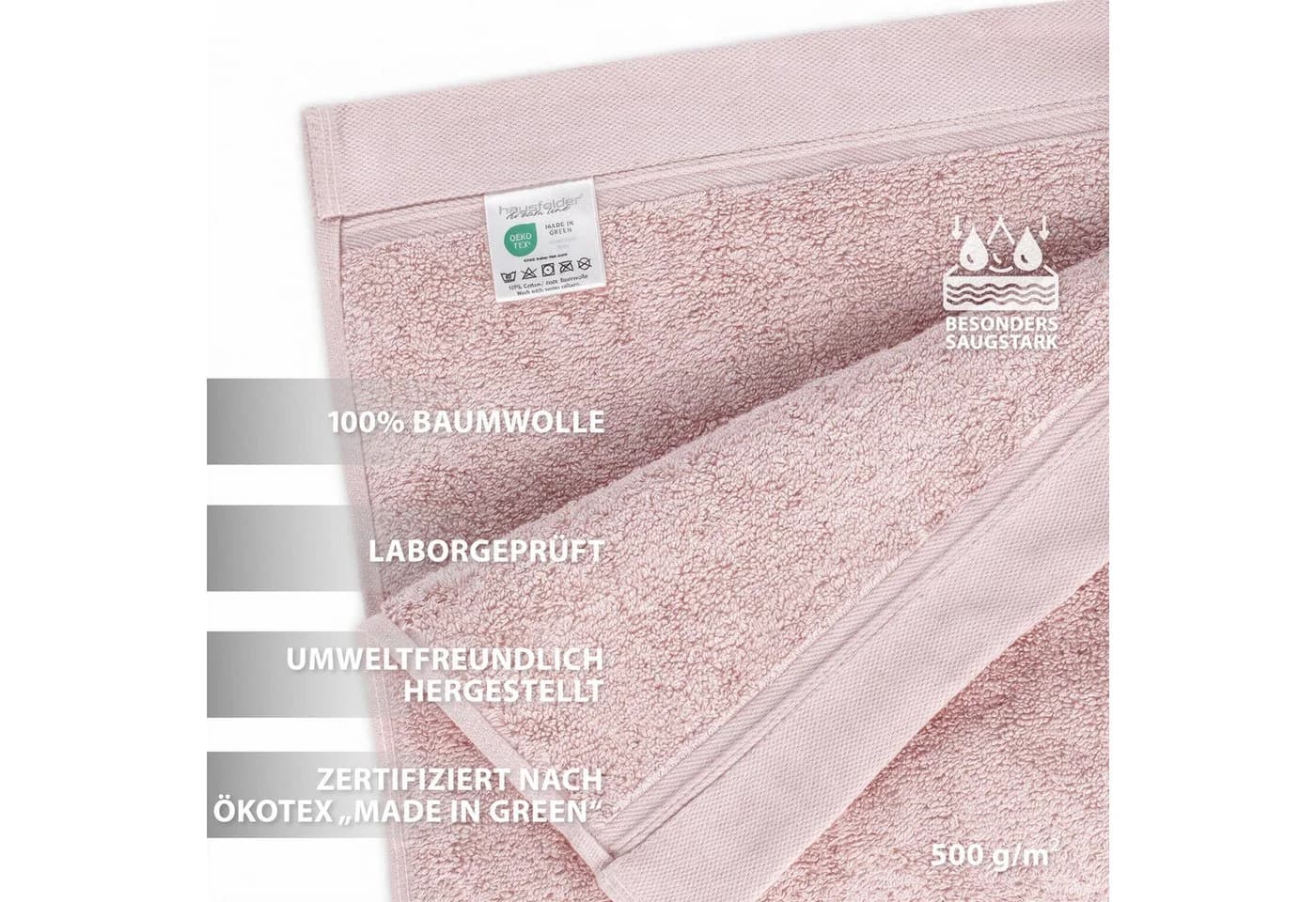 Hausfelder Saunatuch 2er Set XXL Hellrosa 100x200cm Baumwolle