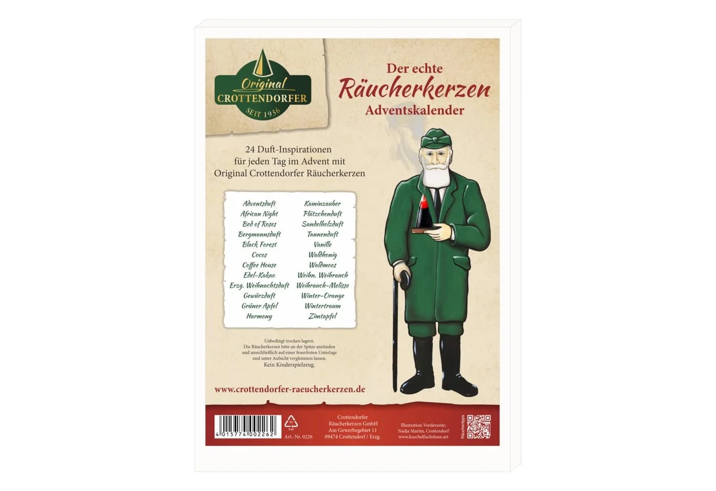 Crottendorfer Räucherkerzen-Adventskalender 2026 Weihnachtsmann 24-tlg.