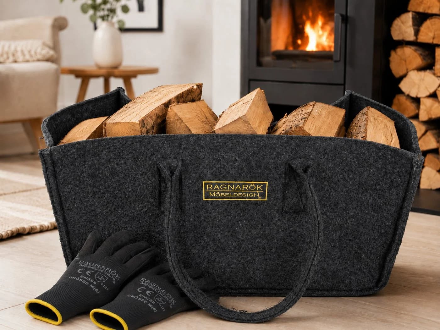 Ragnarök Möbel-Design Kaminholztasche Grau Filz