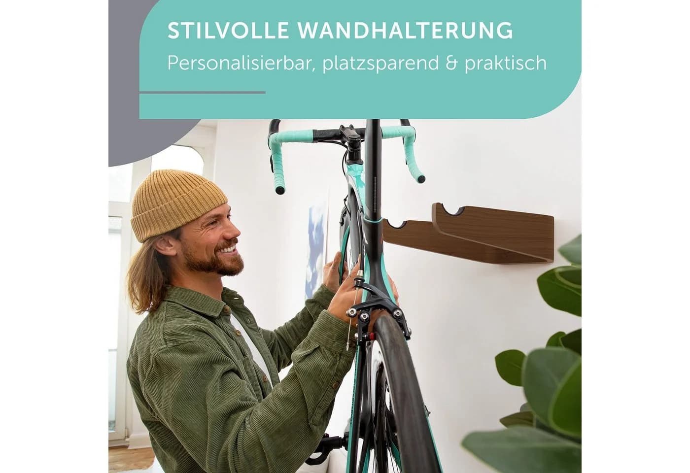 madeco FlyBike Fahrradwandhalterung Holz - Wandhalter für Fahrrad mit Wollfilz