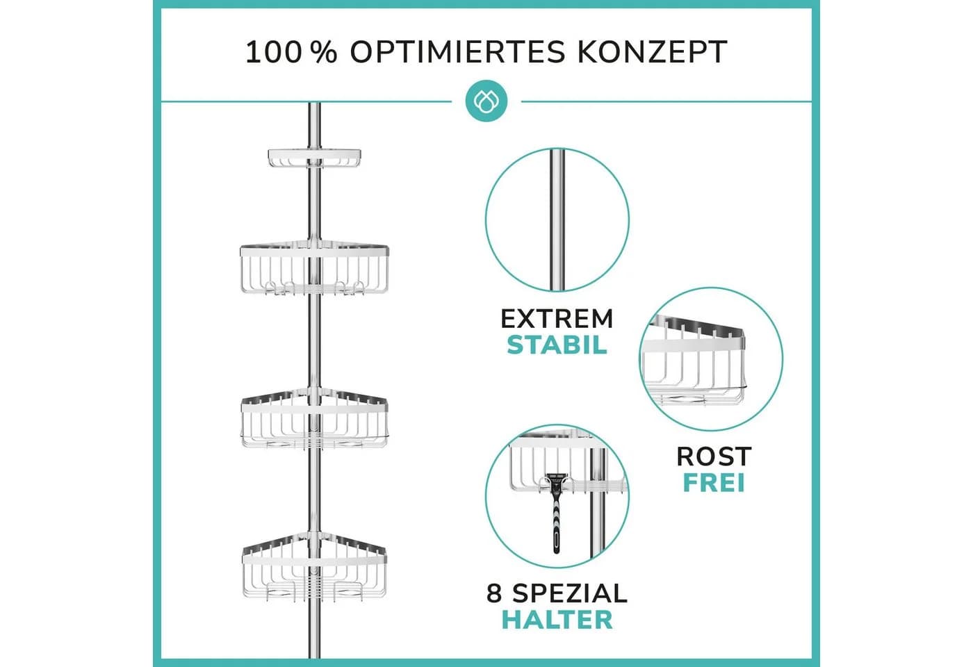 Laakfeld Teleskop Duschregal Silber Anti-Rost 105-270cm