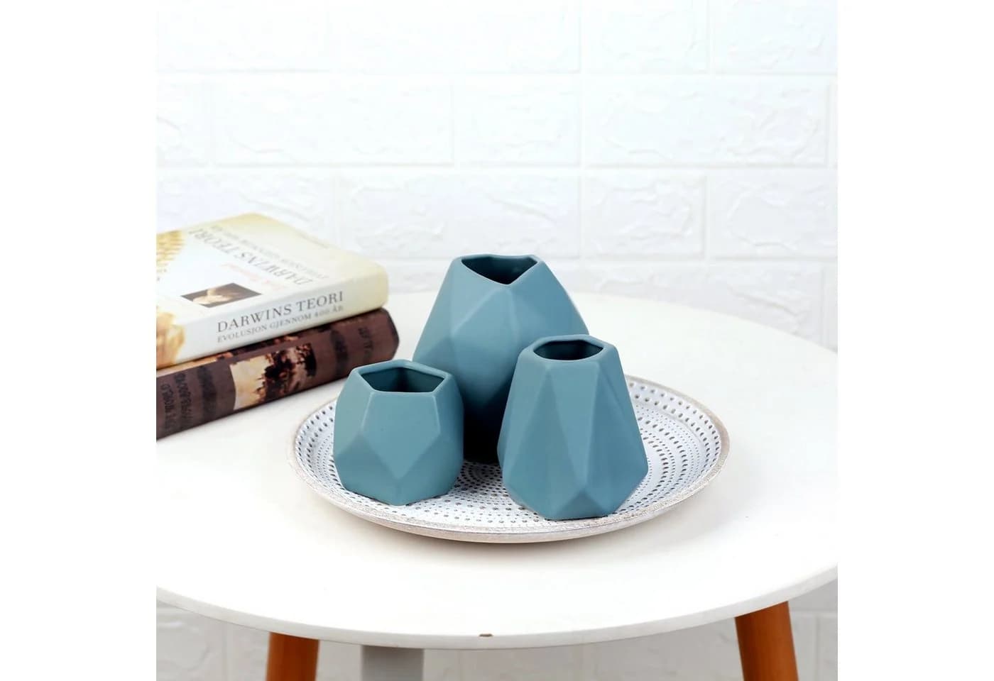 Flanacom Deko-Vase 3-tlg. Keramik Puristisch Matt-Blau
