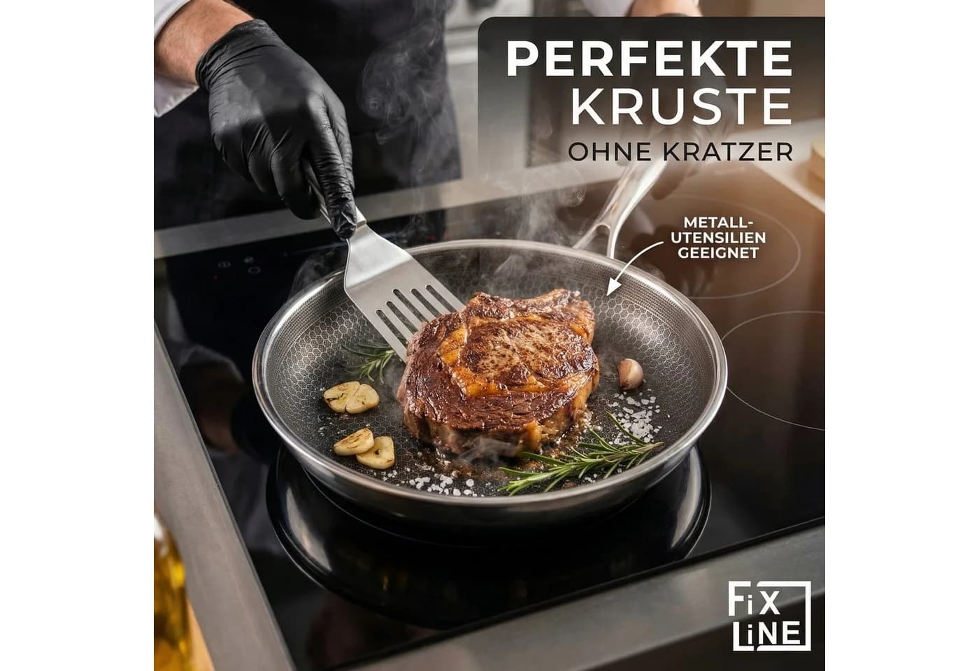 FIXLINE Bratpfanne Wabenpfanne Edelstahl Kratzfest Induktion