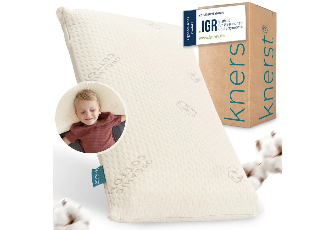 KNERST Kinderkopfkissen Memory Schaum Weiß Ergonomisch