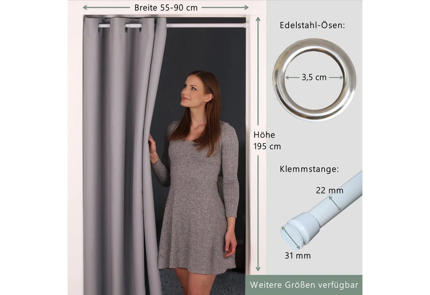 tinycurtains Türvorhang mit Klemmstange, Polyester, hellgrau Moonlight