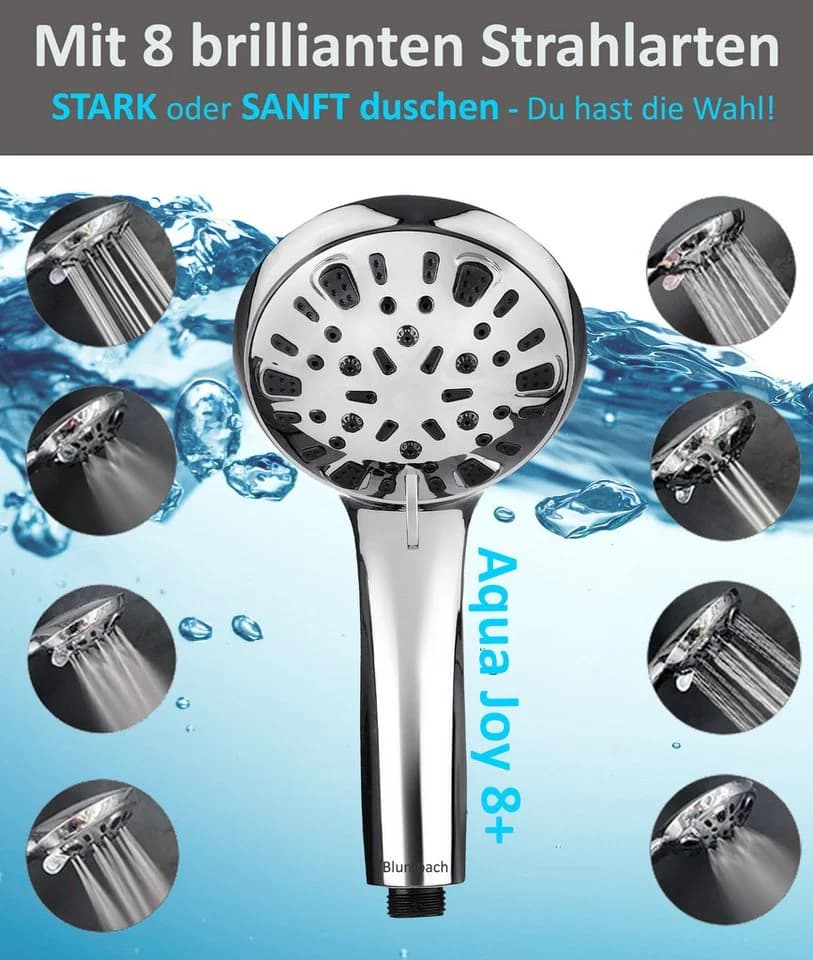 Blumbach Duschkopf Aqua Joy Wassersparend 8 Strahlarten
