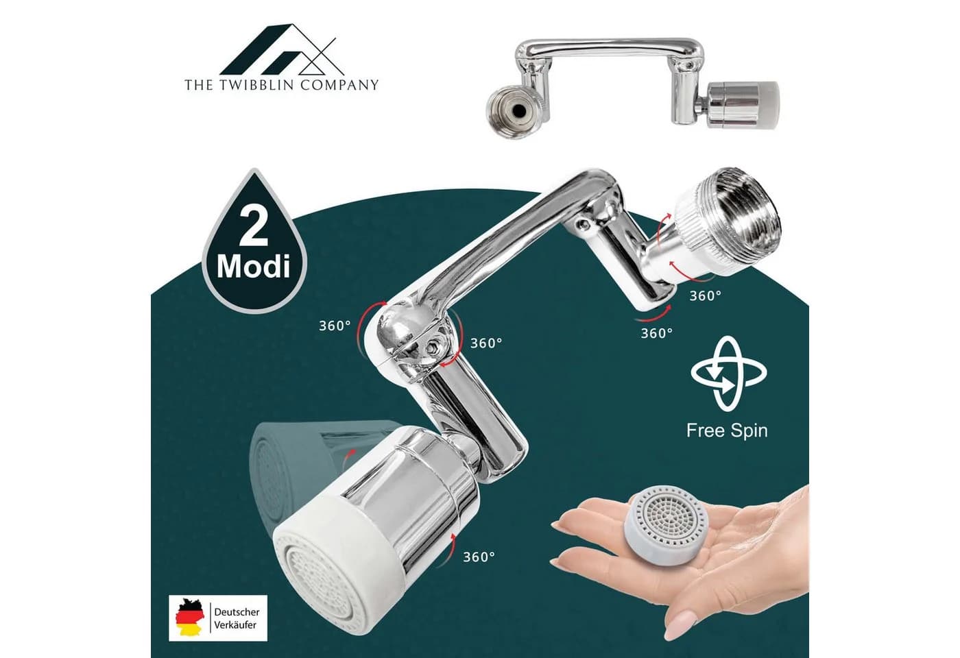 The Twibblin Company Drehbarer Wasserhahn Aufsatz 1440° Flexibel