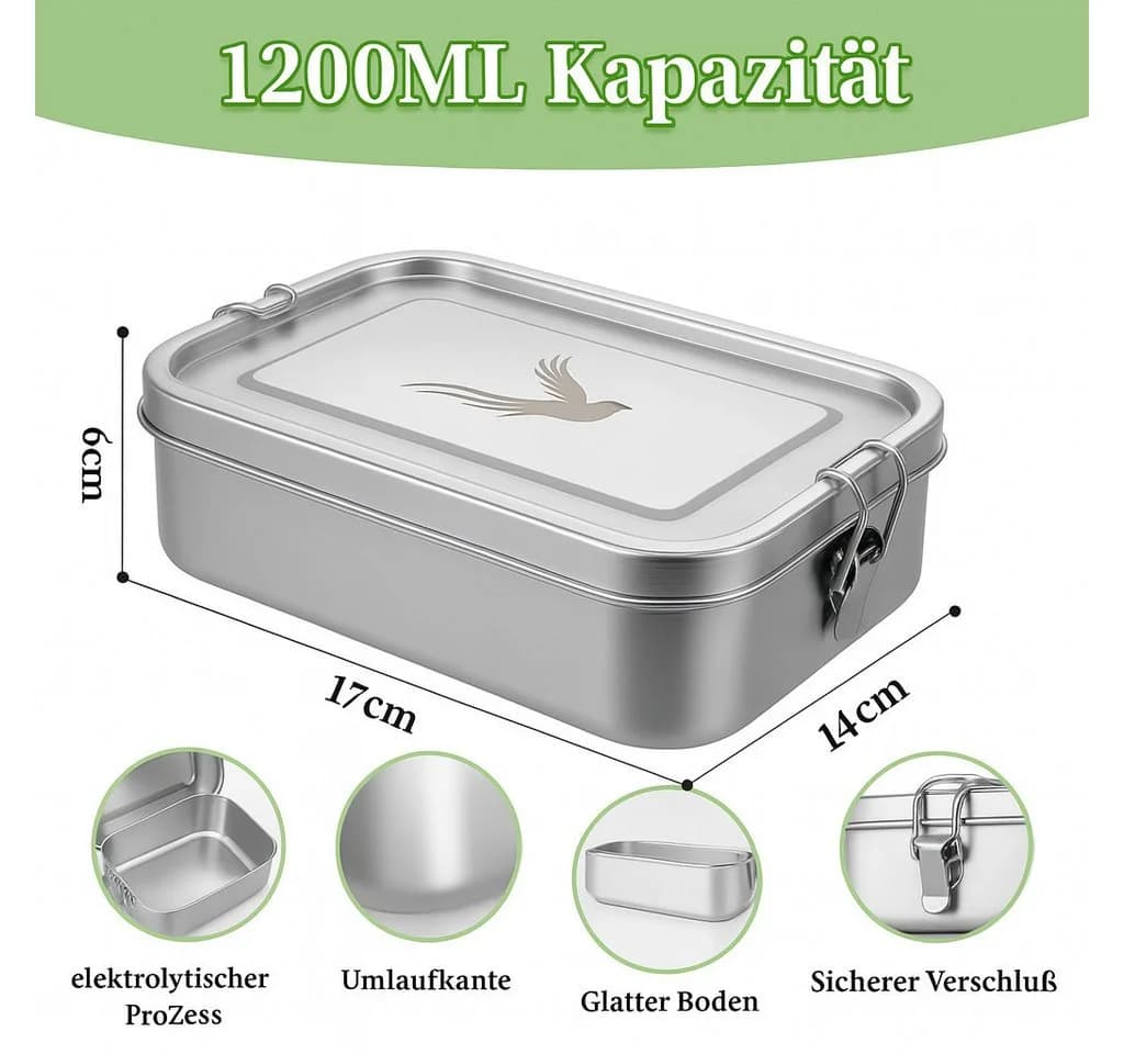 Little Lorien Lunchbox Brotdose Edelstahl 1200ml 2 Fächer Besteck Set