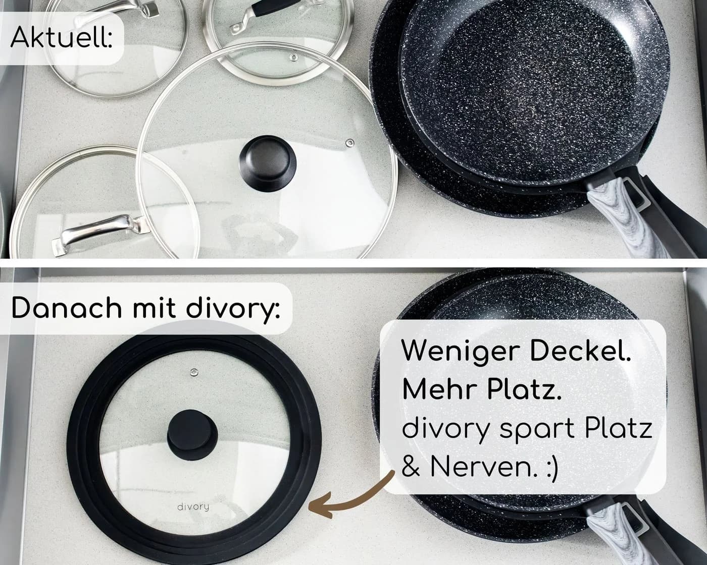 divory Universaldeckel Pfannendeckel Glas Silikonrand Dampfauslassventil