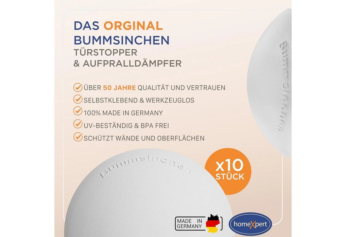 homeXpert Wandtürstopper Türpuffer BUMMSINCHEN 10-er Pack