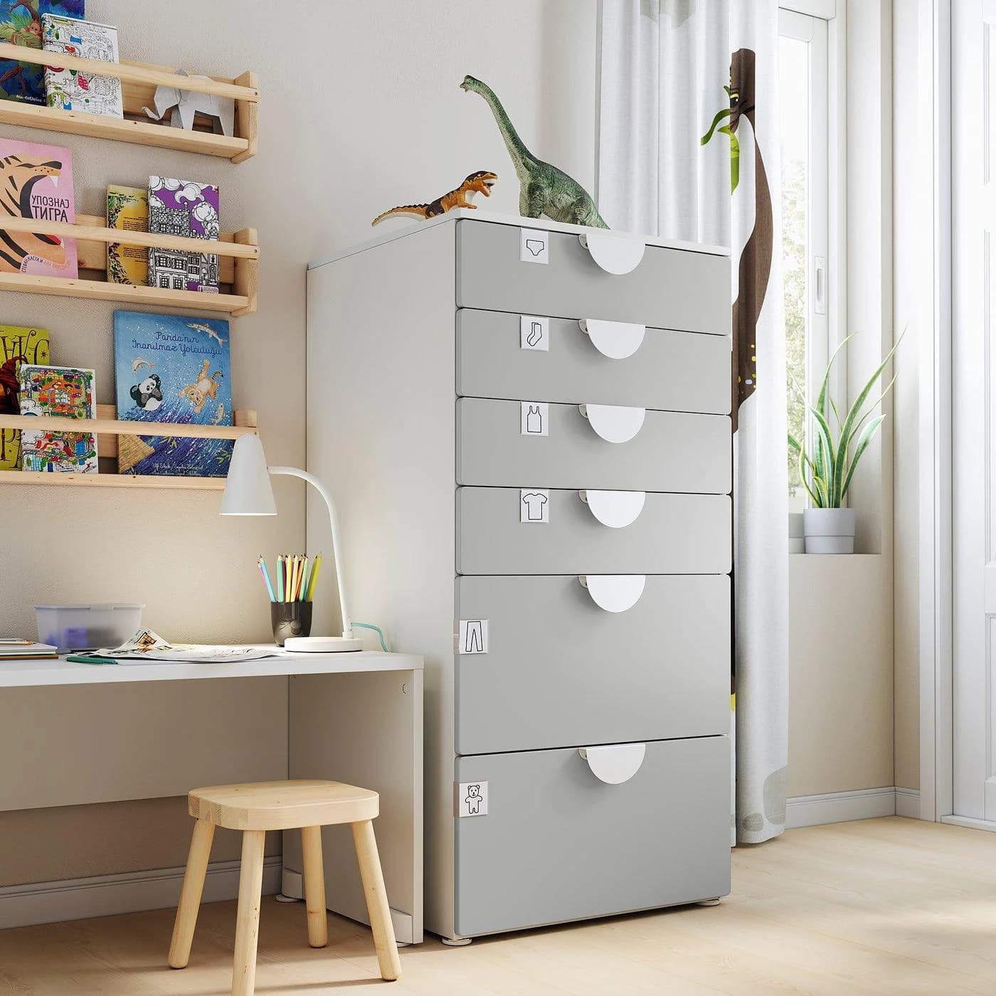 IKEA SMÅSTAD / PLATSA Kommode mit 6 Schubladen Weiß Grau