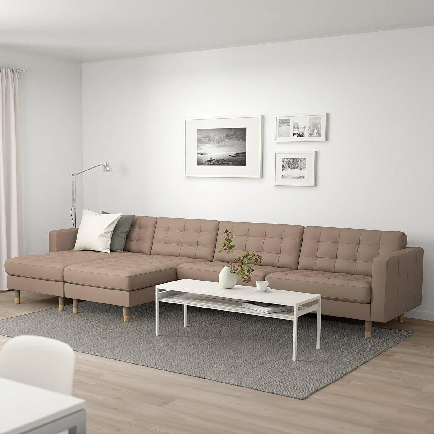 IKEA LANDSKRONA 5er-Sofa Beige Braun Leder Holz