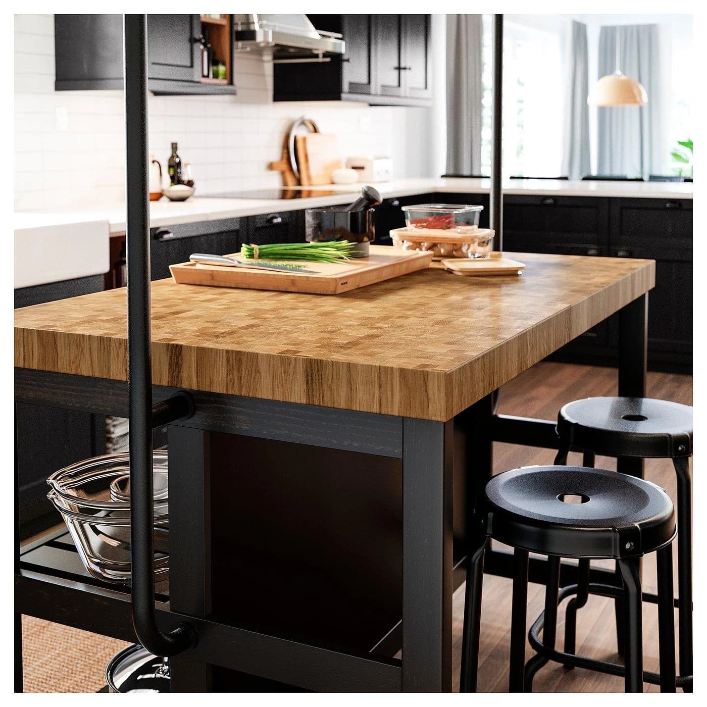IKEA VADHOLMA Kücheninsel mit Gestell Schwarz Eiche