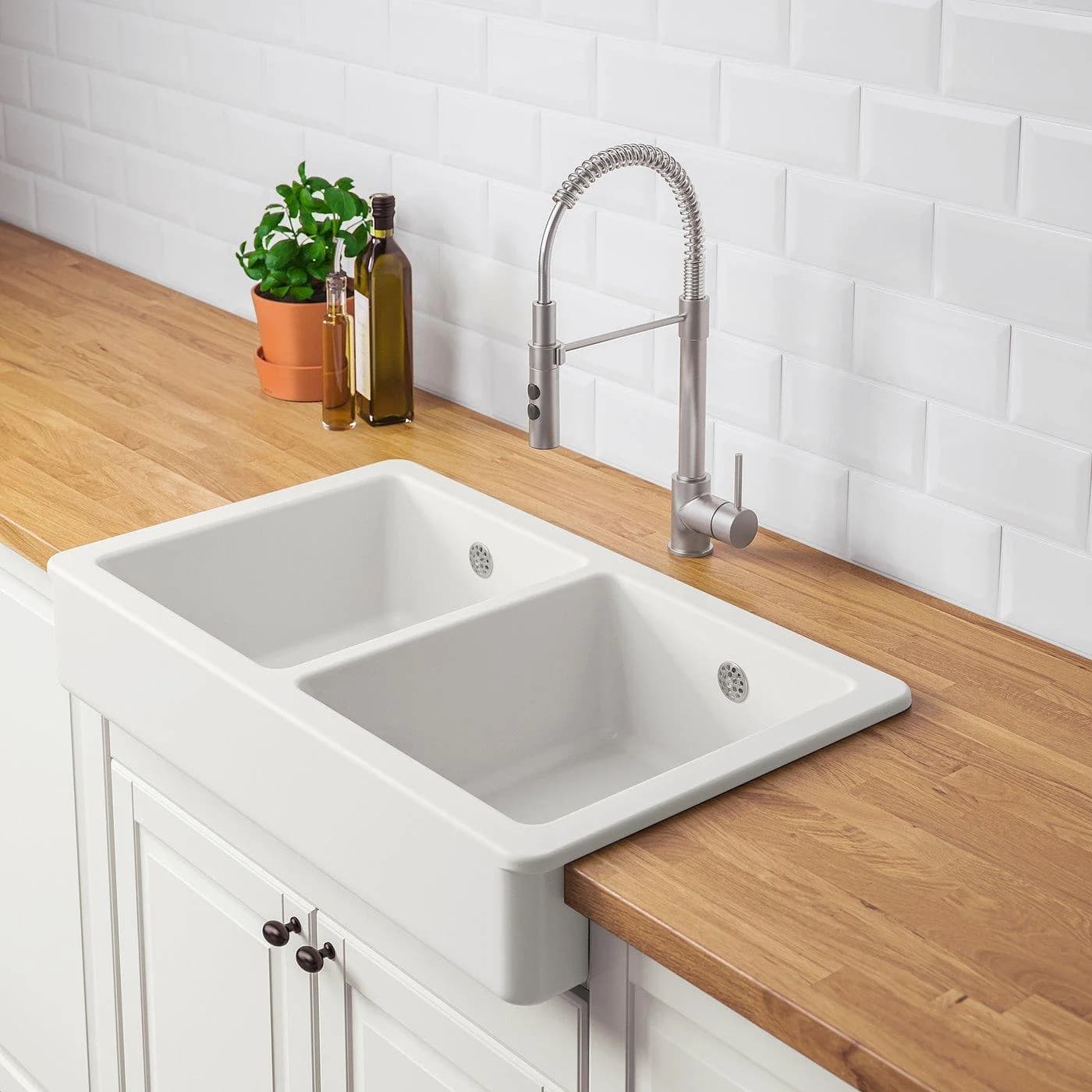 IKEA HAVSEN Einbauspüle 2 Becken mit Frontblende Weiß Keramik
