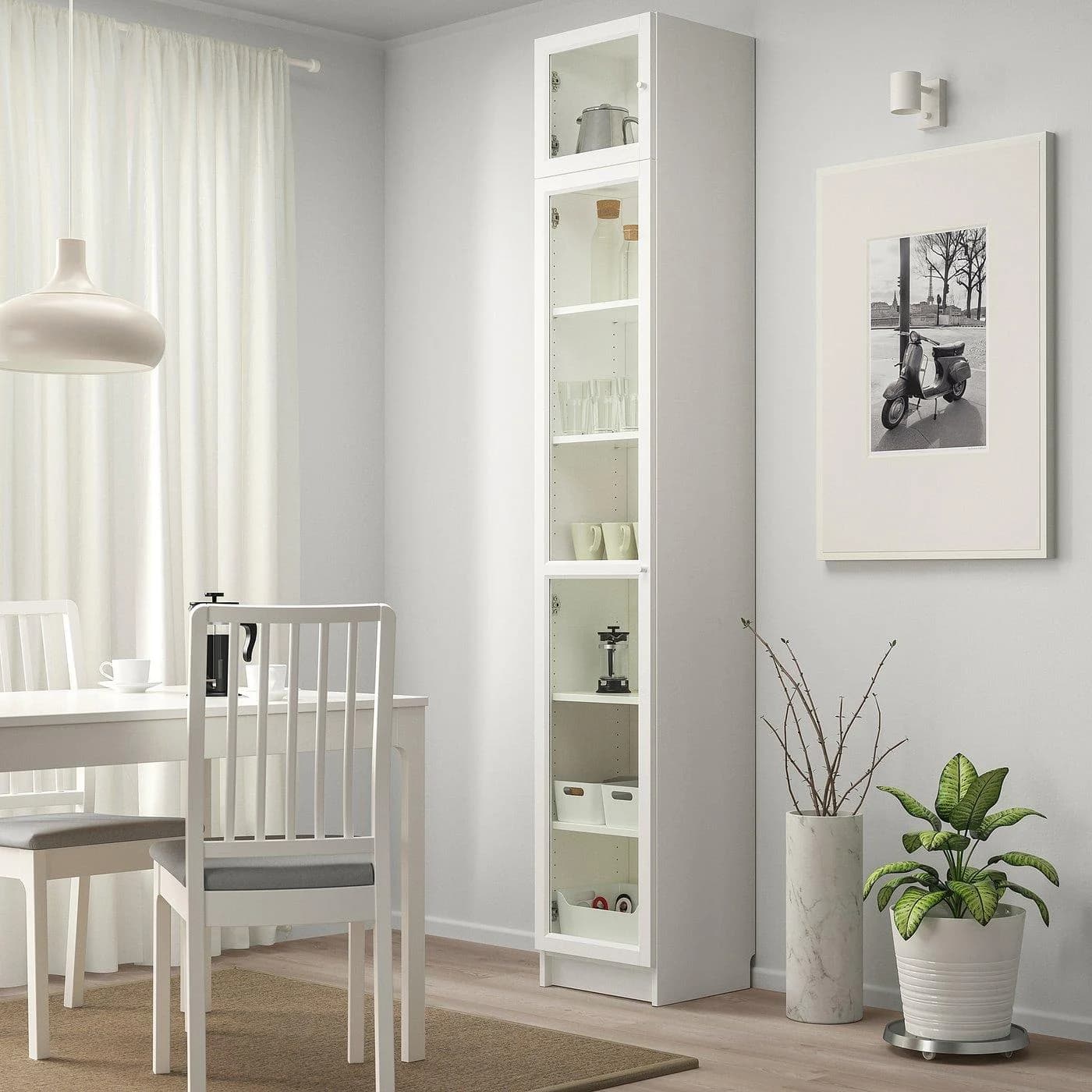 IKEA BILLY / OXBERG Bücherregal mit Aufsatz und Türen Weiß Glas
